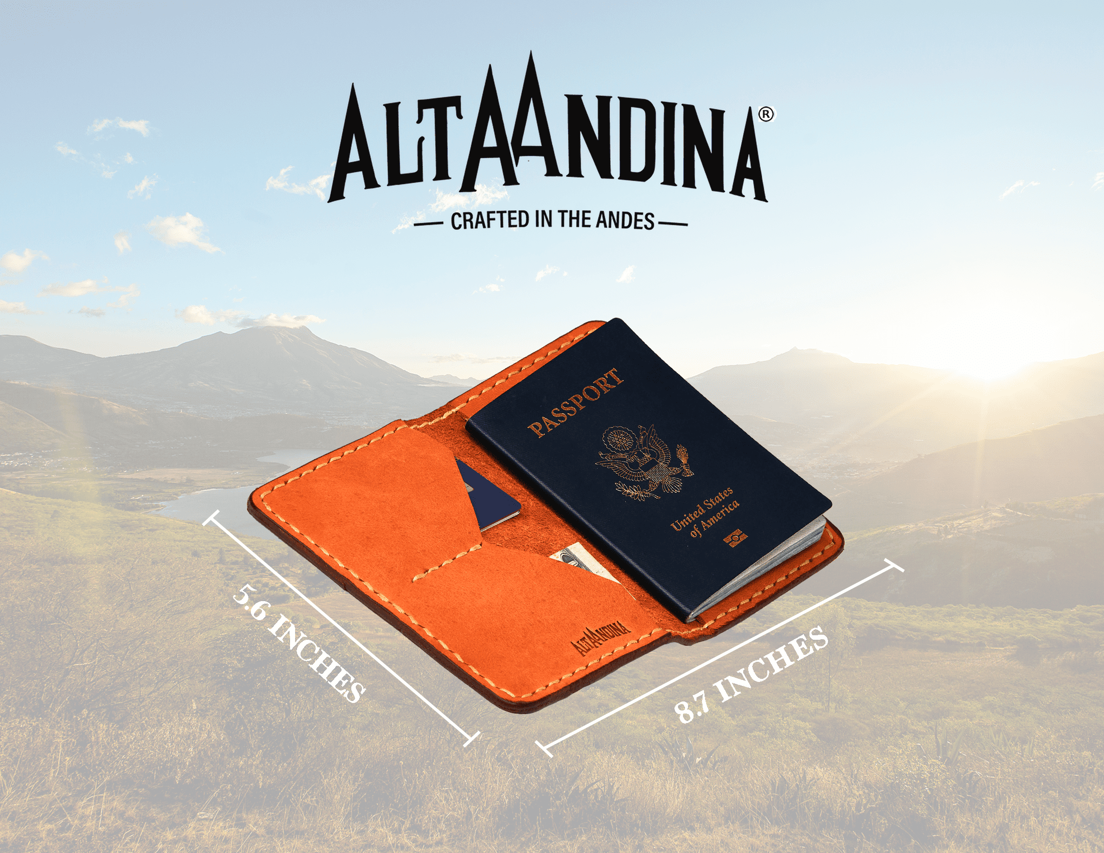 Leather Passport Holder - Accent Strap (Miel) - Alta Andina