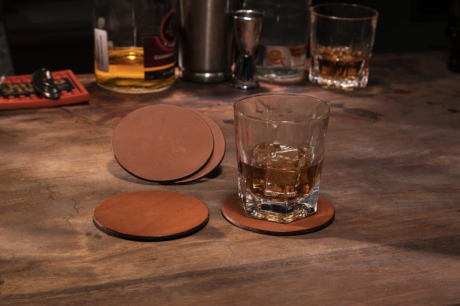 Round Leather Coasters – Set of 4 (Miel) - Alta Andina