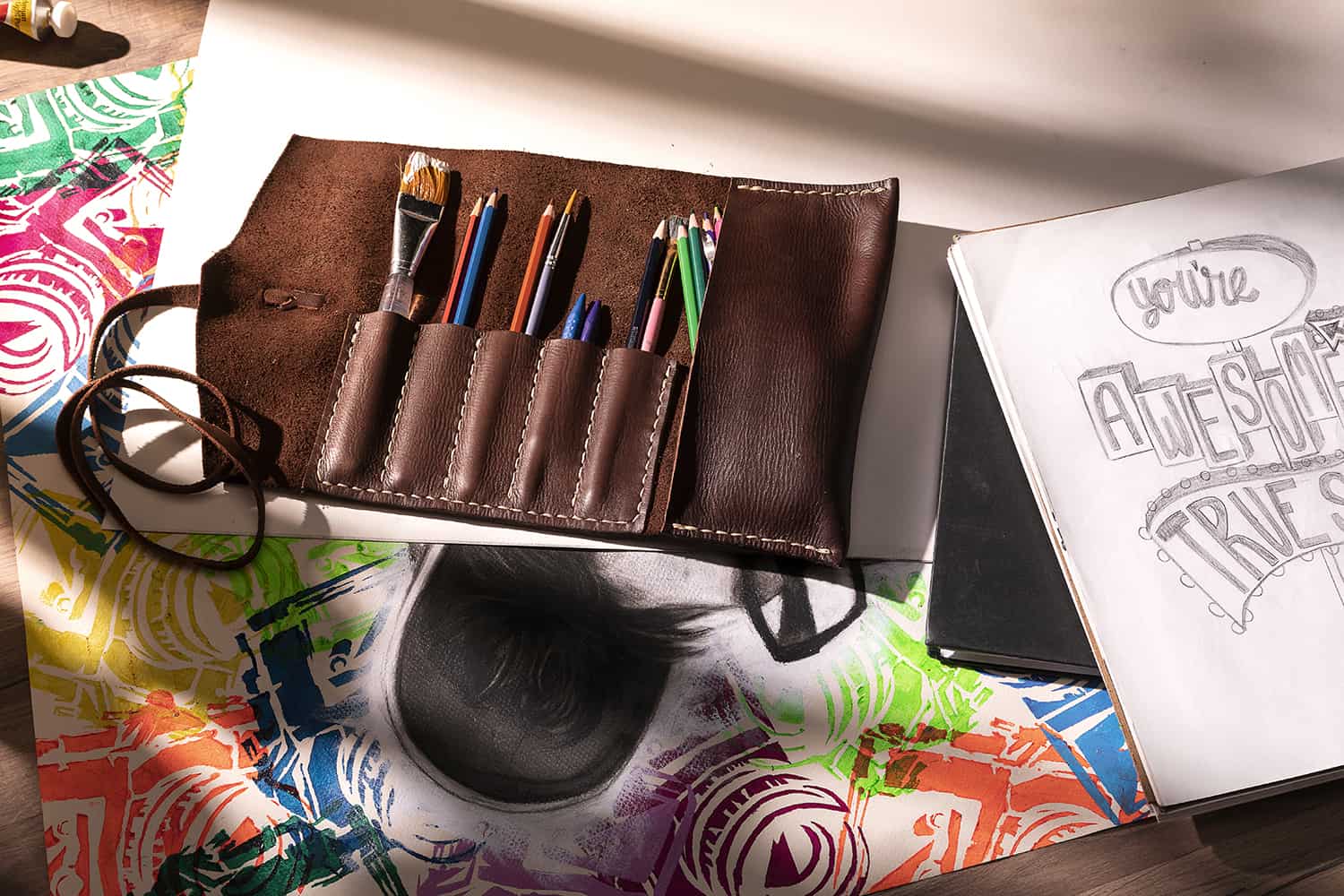 Leather Pencil Roll Bag Leather Pencil Roll Case Leather Artist