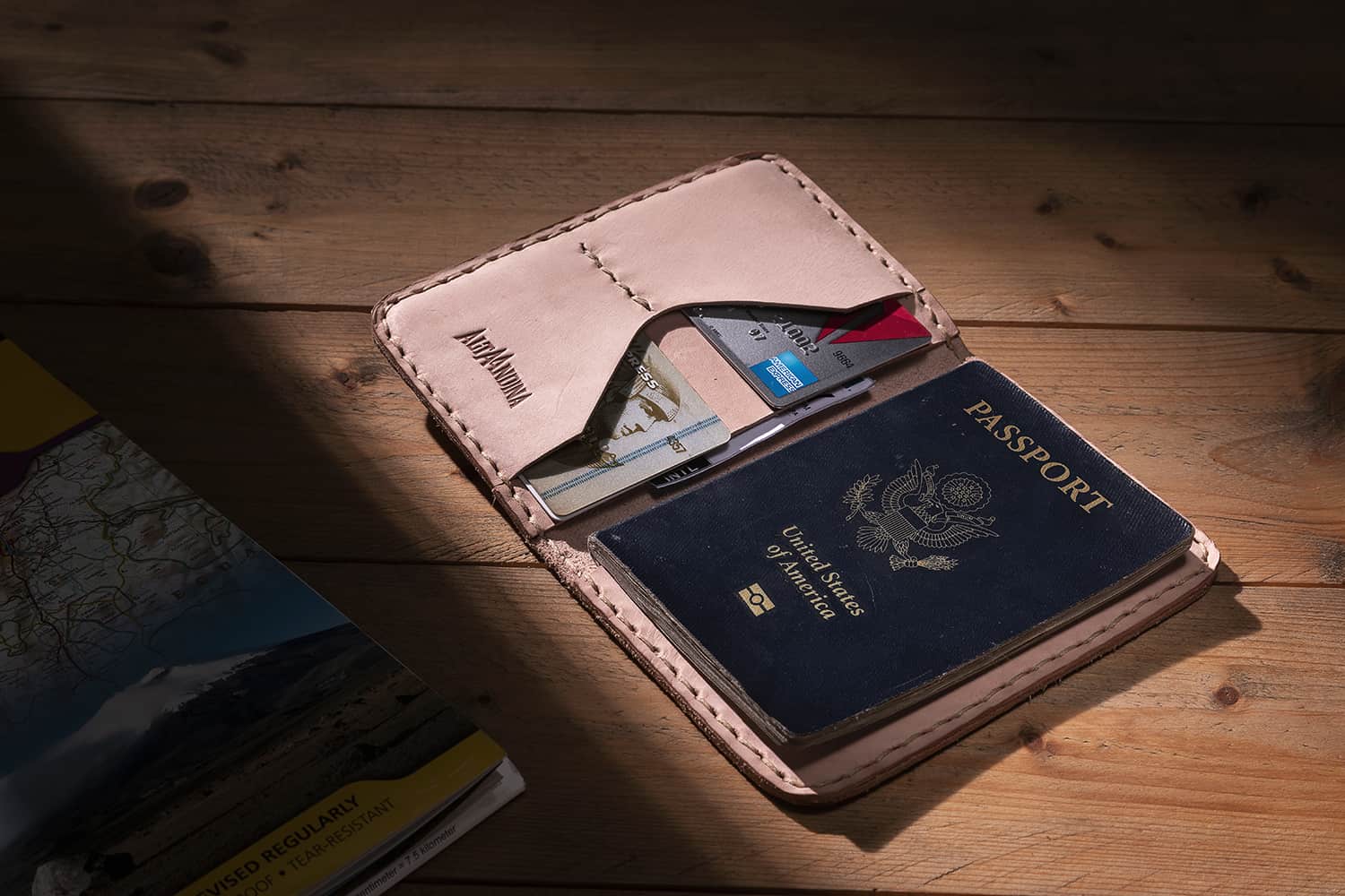 Leather Passport Holder - Accent Strap (Miel) - Alta Andina