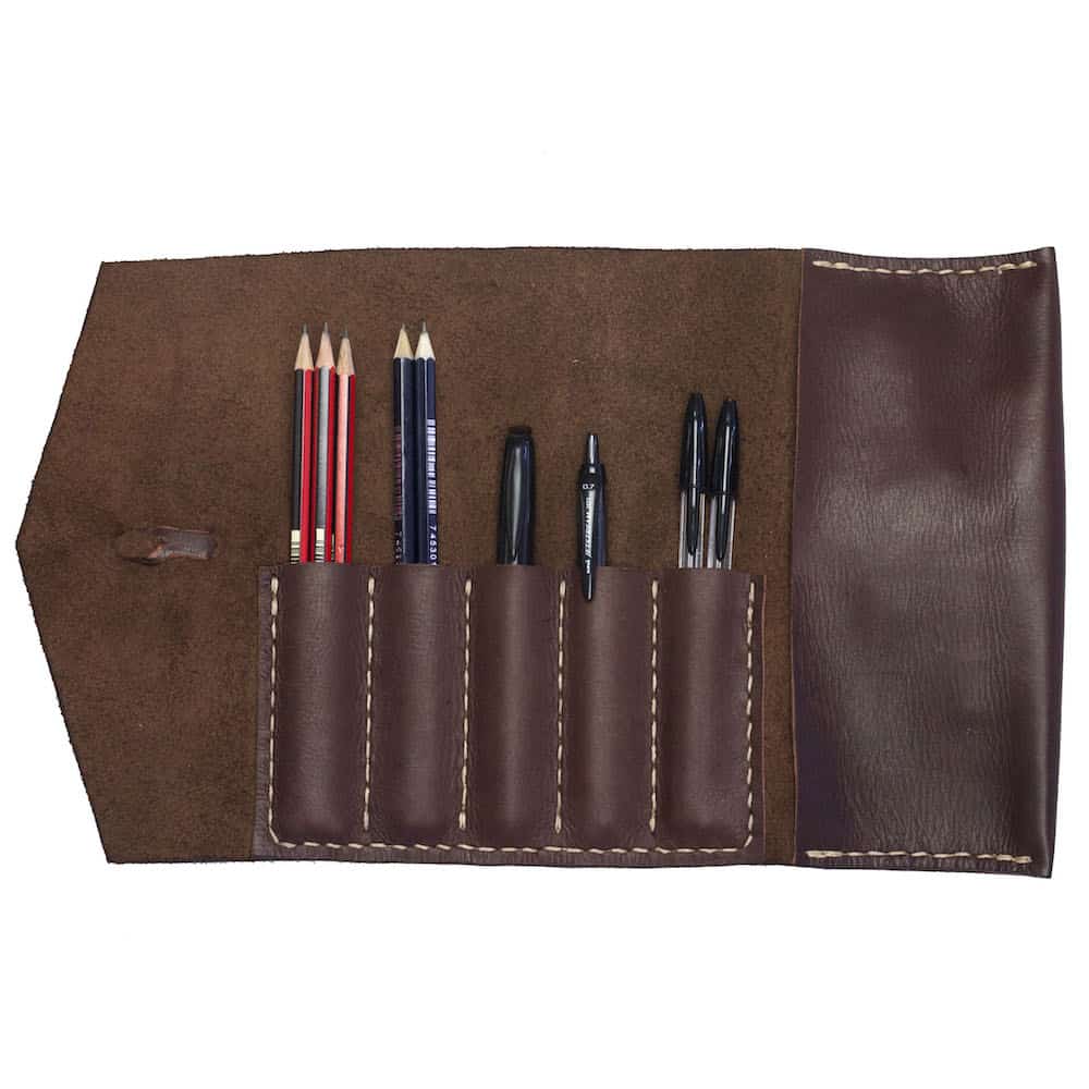  Rustic Genuine Leather Pencil Roll - Pen and Pencil