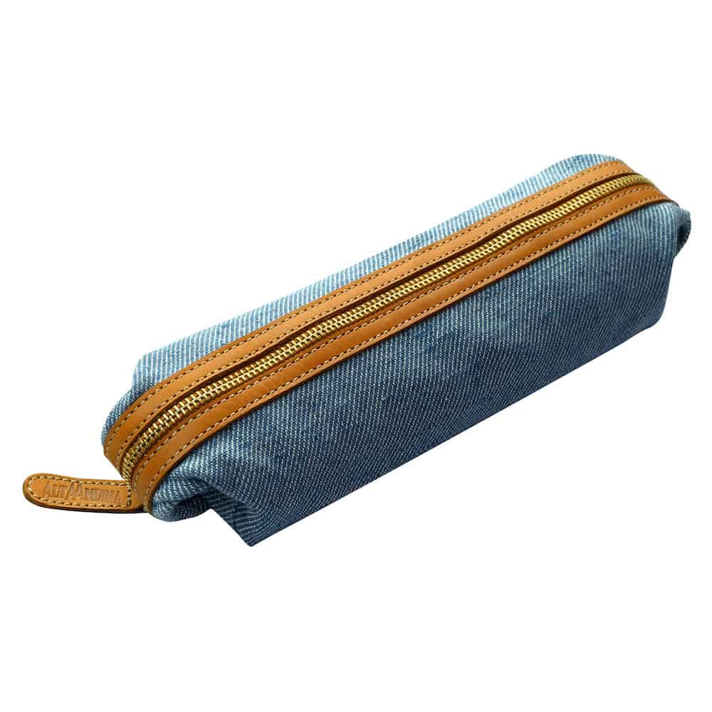 Eco-Friendly Pencil Pouch  Leather Accents, YKK Zipper (Blue) - Alta Andina